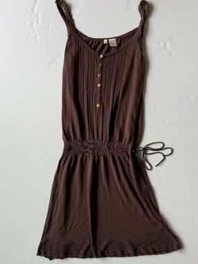 MOTH Drop-Waist Brown Mini Dress | Cotton | Size S